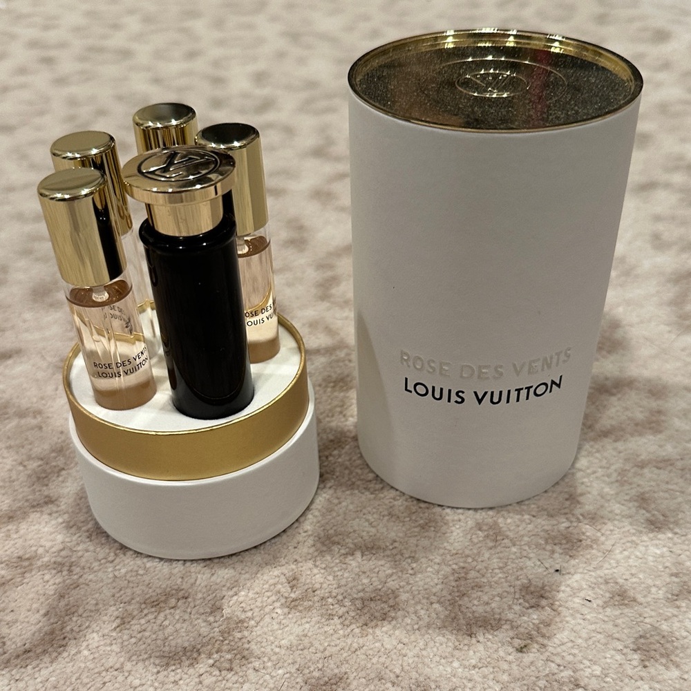 Louis Vuitton Rose Des Vents Perfume Set with Gold and Black Accents